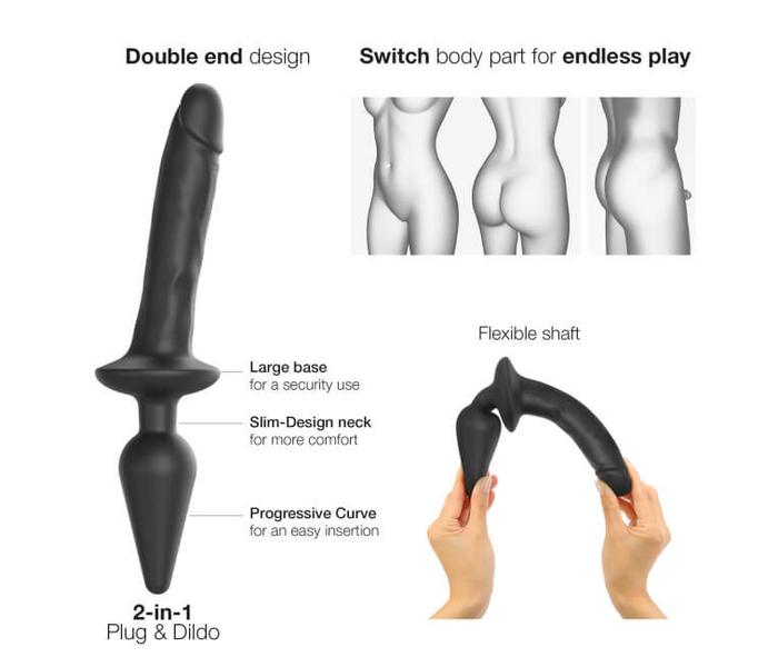 Strap-on-me Swith Realistic L - 2in1 szilikon dildó (fekete) - 2
