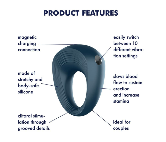 Satisfyer Power Ring - vízálló, akkus, vibrációs péniszgyűrű (szürke) - 6