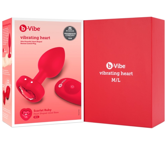 b-vibe heart - akkus, rádiós anál vibrátor (piros) - 4