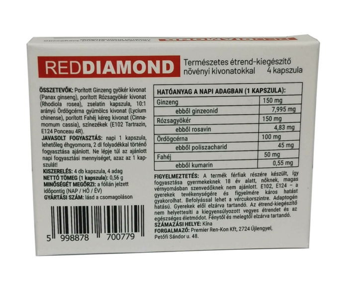 Red Diamond - természetes étrend-kiegészítő férfiaknak (4db) - 2