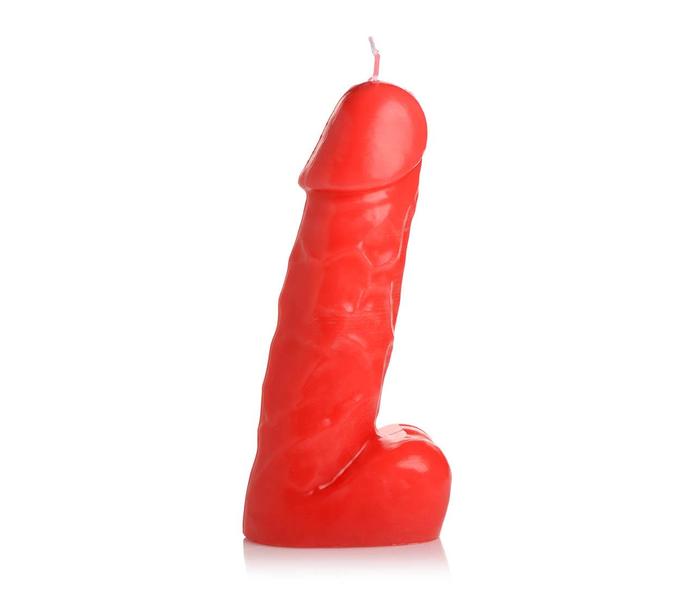 Spicy Pecker - gyertya pénisz herékkel - nagy (piros) - 3