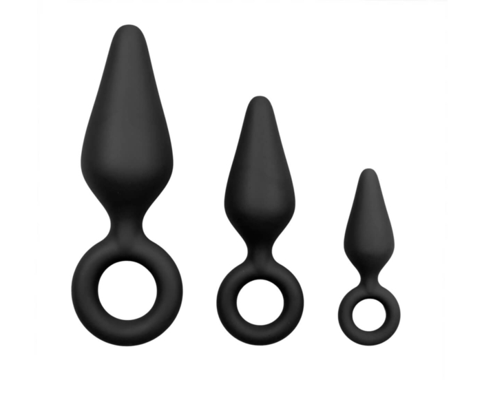 Easytoys - anál dildó fogógyűrűvel szett - 3db (fekete)