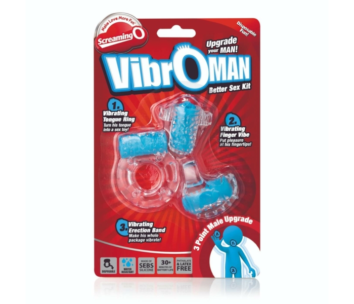 Screaming Vibroman - vibrációs péniszgyűrű szett - kék (3 részes) - 4