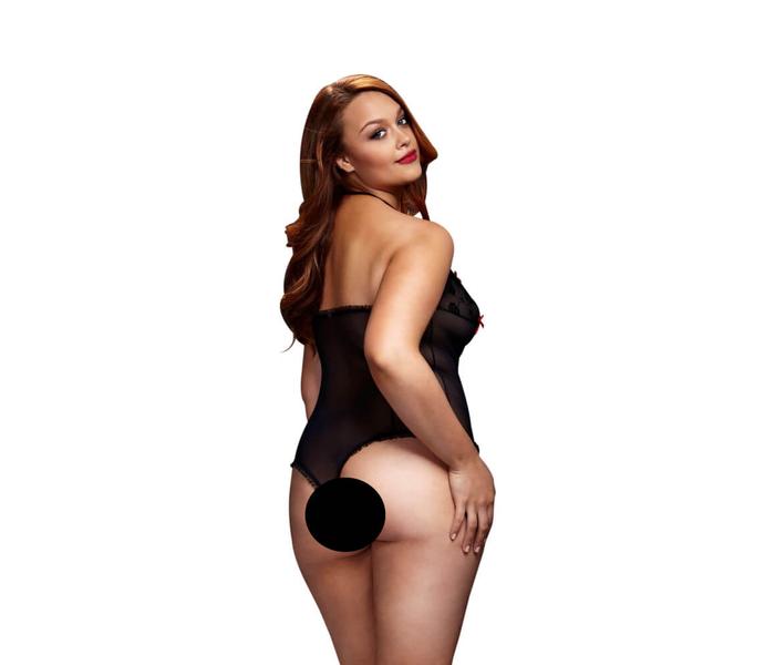 BACI Plus Size - nyakpántos, áttetsző body- fekete (XL-XXL) - 2