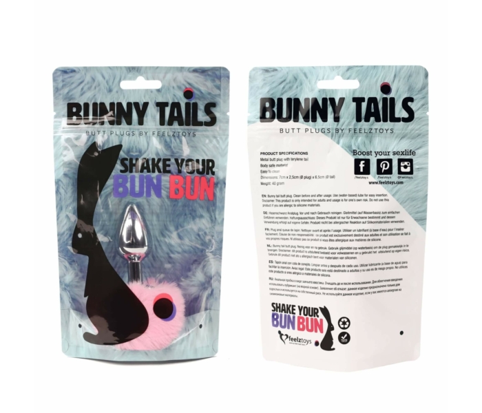 FEELZTOYS Bunny Tails - fém anál dildó nyuszifarokkal (ezüst-pink) - 3